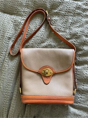 Dooney & Bourke Beige Pebbled Leather Crossbody with Tan Trim